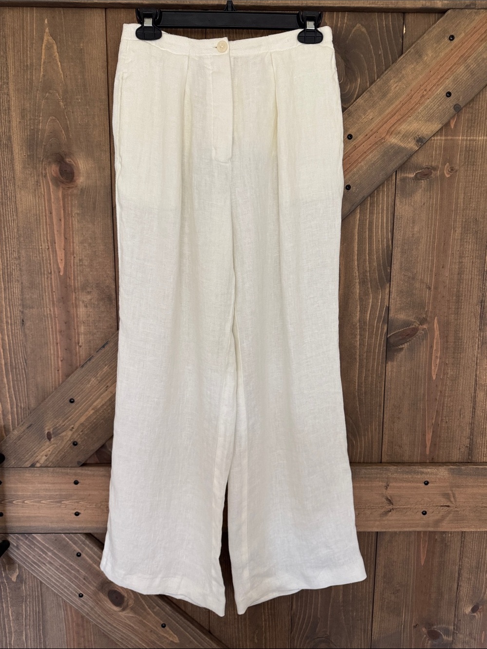 Free People Women's Cream Wide-Leg Linen Pants Size XS